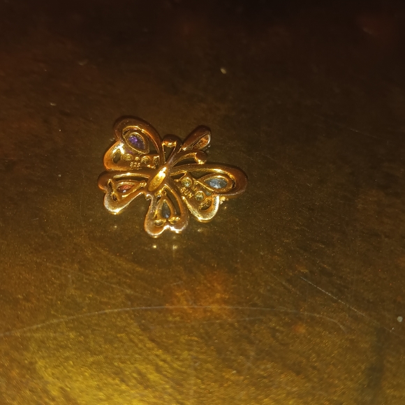 Elegant Gold Butterfly Pendant with Multicolor Gemstones - Picture 3 of 4